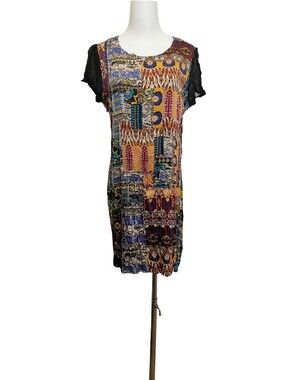 💅🏻💅🏻 90.1% Silk, Multicolor Patchwork Short Sleeve Women’s Dress